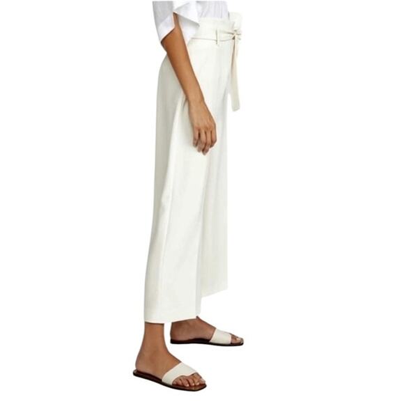 NWT Theory Belt Crop Pant Cream White Admiral Crepe Wide Leg Dress Pants Size 16 - Picture 3 of 12